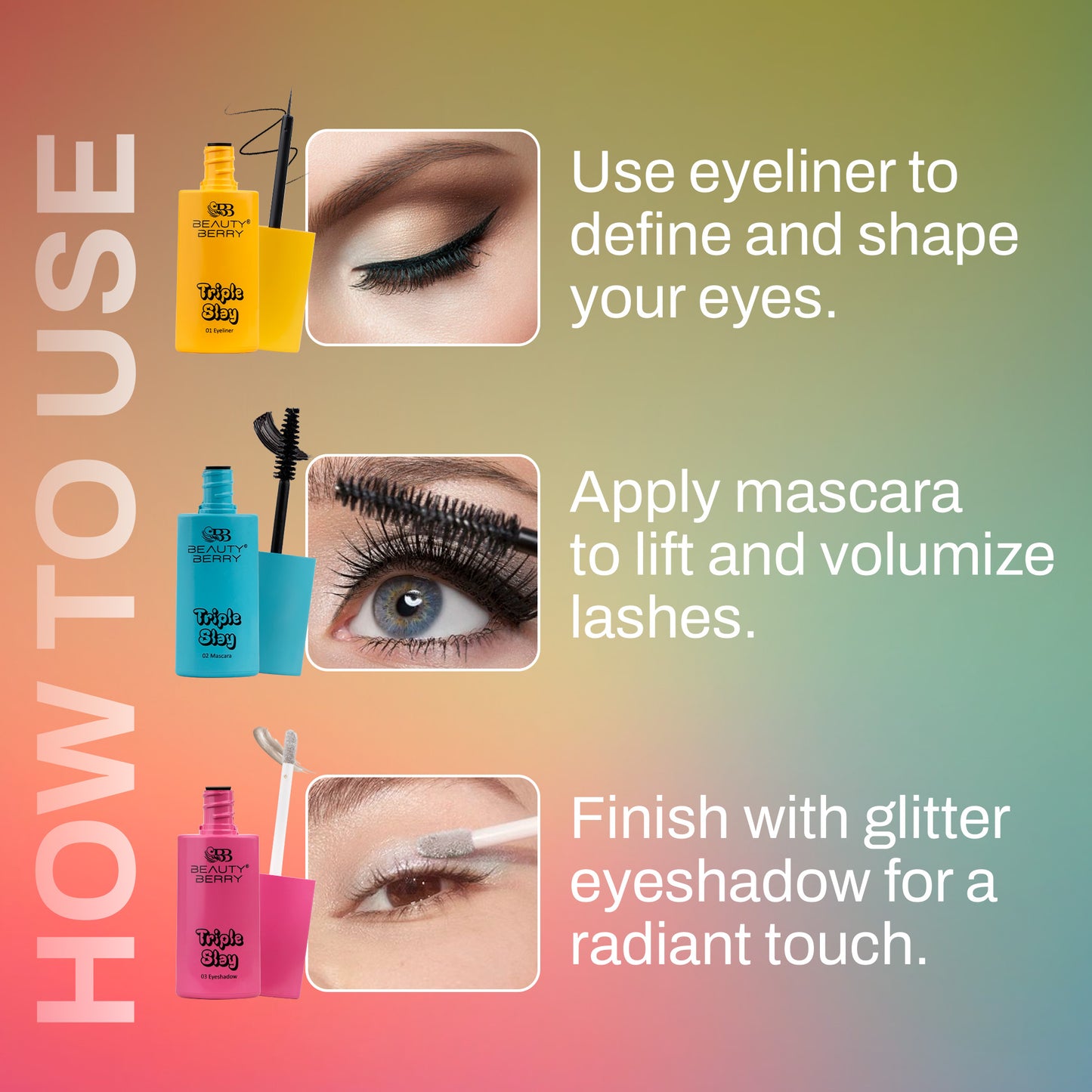 Triple Slay 3 in 1 Eye Makeup Kit with Eyeliner, Mascara & Eyeshadow